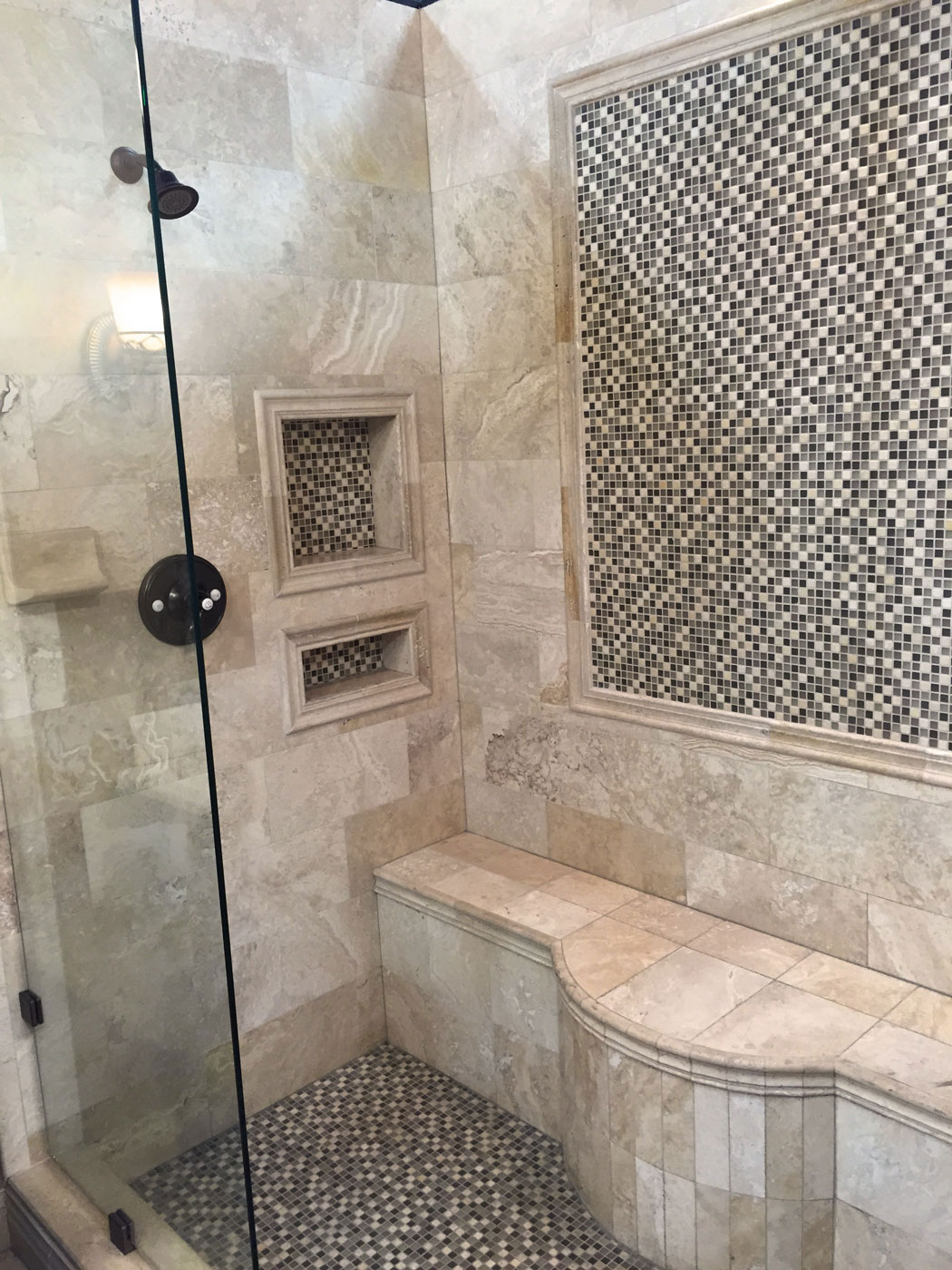 Custom Bathroom Remodel with Marble Shower - Craftworks Custom Cabinetry
