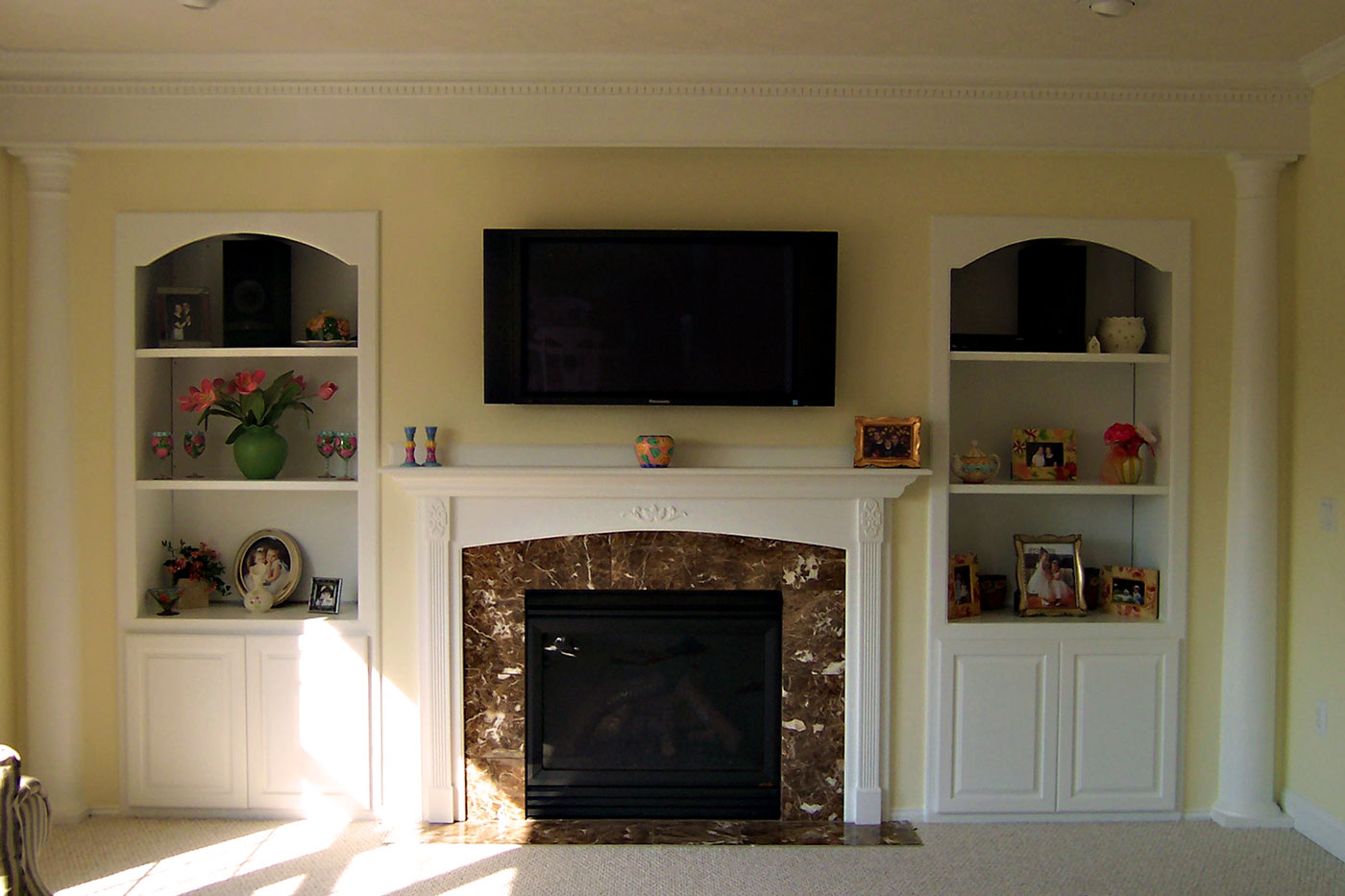 Built-in Shelving & Fireplace Mantel- Craftworks Custom Cabinetry